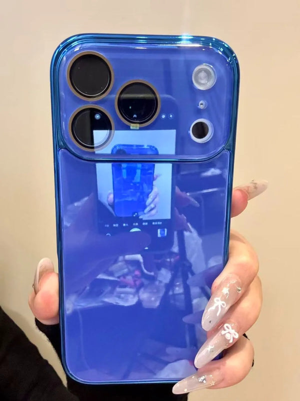 Blue glossy iPhone case highlighting magnetic-compatible bumper fit and camera protection