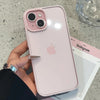 Pink iPhone case showing the clear shell and soft pastel bumper detail