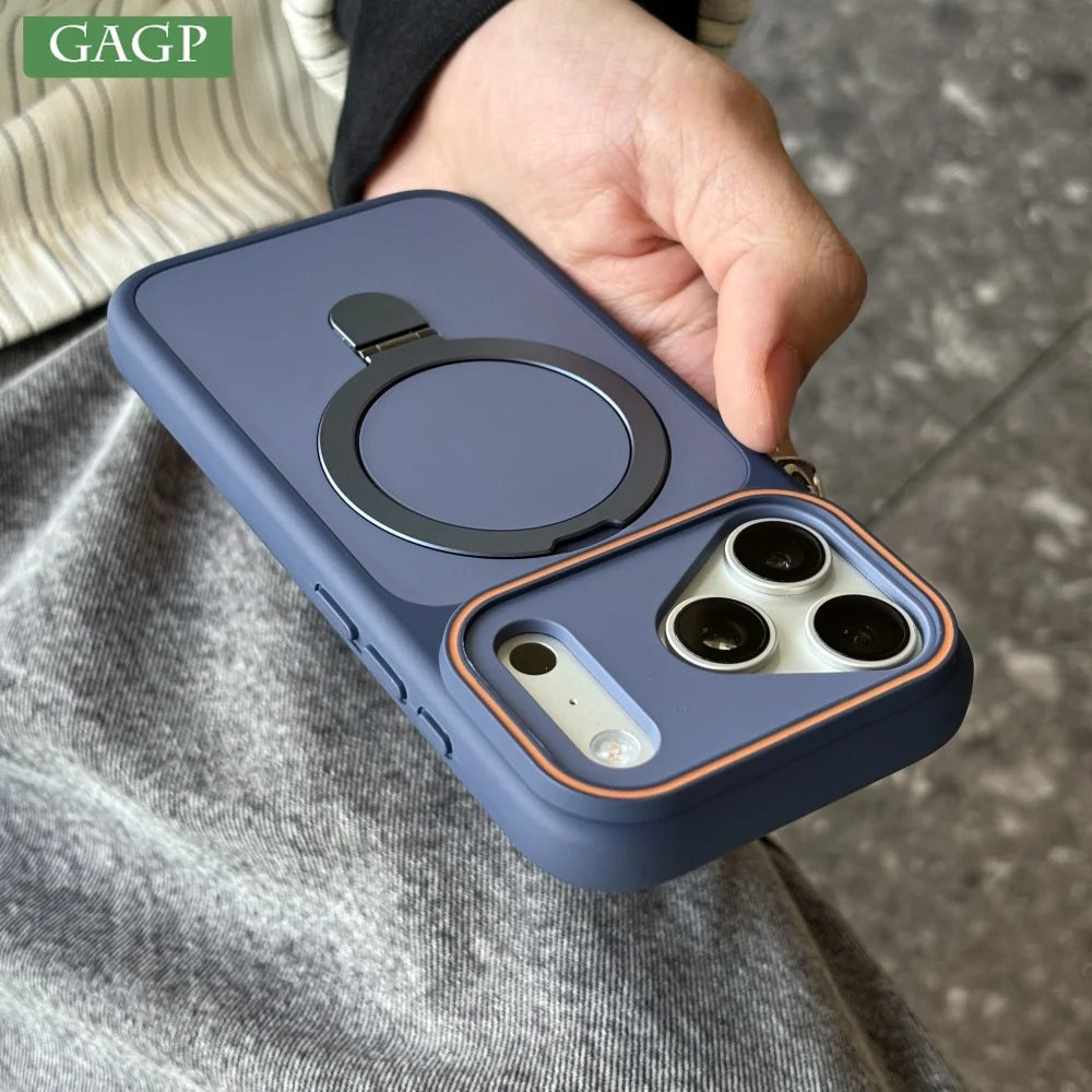 Trendora MagSafe ring holder case in blue finish, displayed from the back with raised camera area