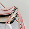 Beige pebbled leather iPhone case with card pocket and lanyard