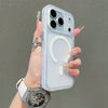 Close view of a translucent frosted iPhone case with white magnetic circle detail