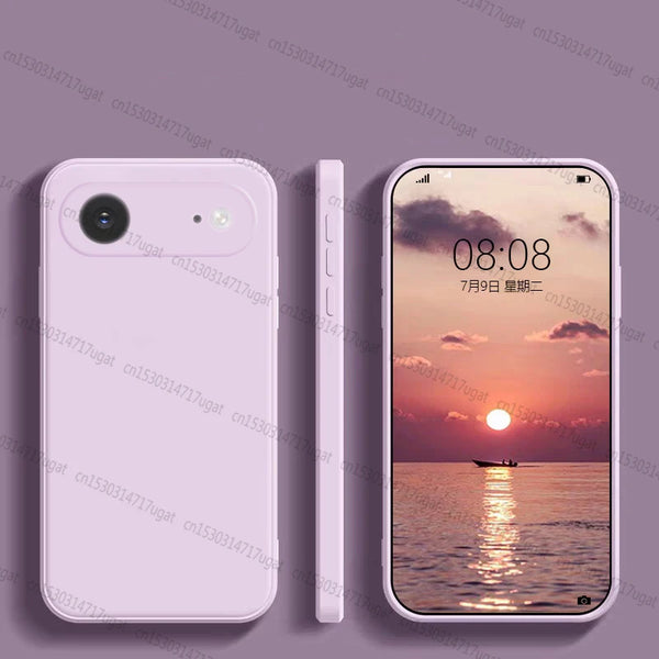 Lavender silicone iPhone 17 Air case with raised camera protection and smooth finish
