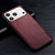 Back view of burgundy leather iPhone case with raised camera opening