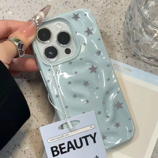 Gray-blue star wave texture phone case on iPhone 16 Pro side angle