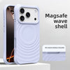 Light lavender wave pattern iPhone case with MagSafe-friendly back and raised camera cutout.