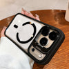 Black matte translucent iPhone case with raised camera bracket and clear magnetic center layout.