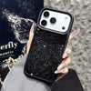 Black rhinestone glitter bumper case on iPhone 17 Pro showing sparkly back and raised camera frame