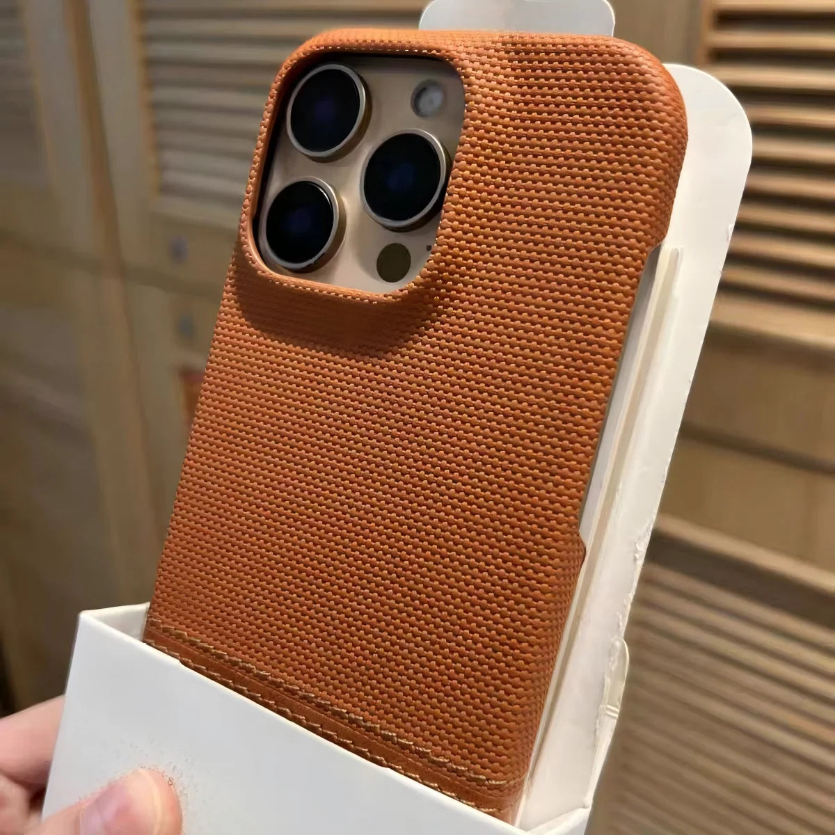 Leather Nylon iPhone Case – Shockproof & Matte - front view