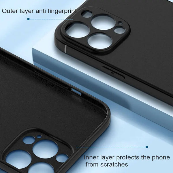 Close-up of anti-fingerprint black iPhone case surface and scratch-resistant inner layer