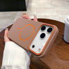 Brown matte iPhone case in hand highlighting the slim fit and raised camera protection.