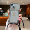 Clear iPhone case with crossbody strap and card slot in everyday use