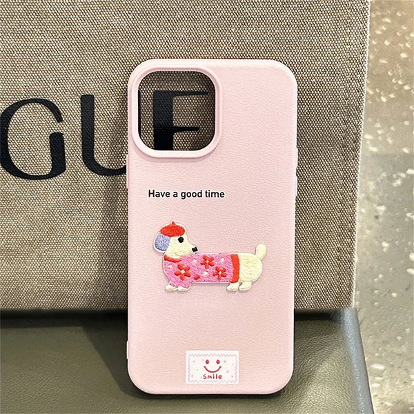 Dachshund Litchi Pattern Phone Cover