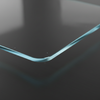 Macro close-up of tempered glass screen protector edge showing 0.3mm thickness
