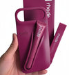 Trendora light gray matte silicone iPhone case with built-in lip gloss holder, raised camera bumper, and lanyard loop.