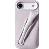 Trendora light gray matte silicone iPhone case with built-in holder for lip gloss and raised camera protection.