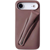 Trendora light gray matte silicone iPhone case with built-in holder for lip gloss and raised camera protection.