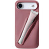 Trendora light gray matte silicone iPhone case with built-in holder for lip gloss and raised camera protection.