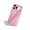 Trendora pink matte silicone iPhone case with built-in holder for Rhode lip gloss and raised camera protection.