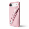 Trendora pastel pink matte silicone iPhone case with built-in holder for lip gloss and raised camera protection.