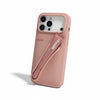 Trendora dusty rose matte silicone iPhone case with built-in holder for Rhode lip gloss and raised camera protection.